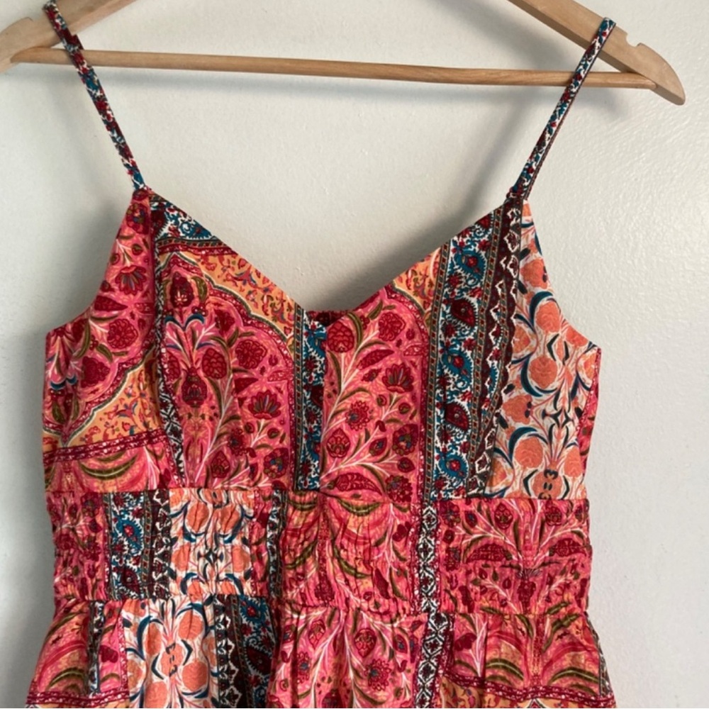 Old Navy Vibrant Red and Pink Patterned Midi Dress - Picture 2 of 8